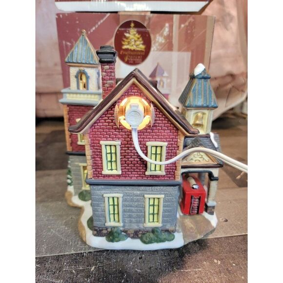 Enchanted Forest fire station porcelain lighted glass window house - Picture 6 of 8